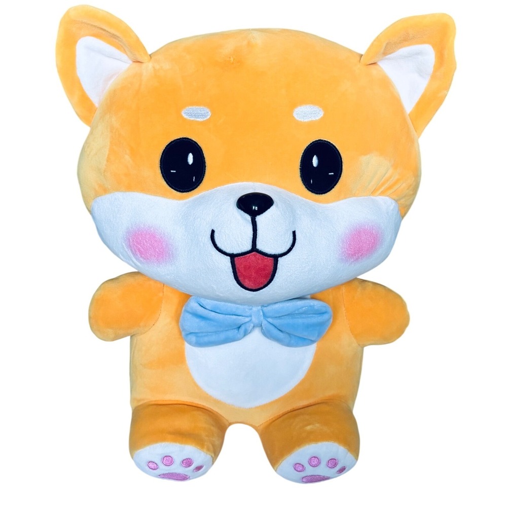 Ideal Toys Direct Shiba Inu Corgi Dog Plush 15" Orange Kawaii Puppy Blue Bow Tie
